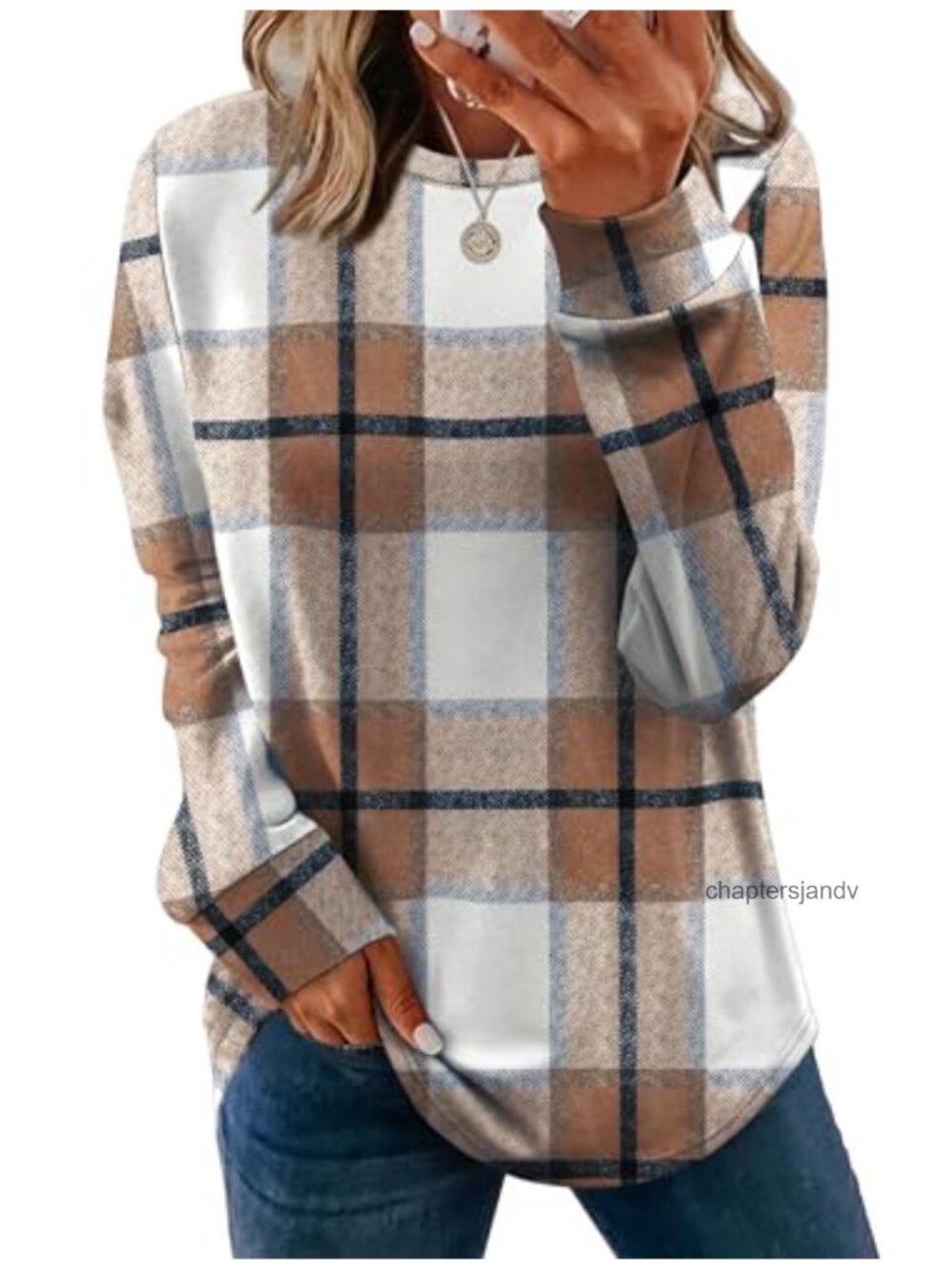 Womens Crewneck Sweatshirt Long Sleeve Curved Hem Lightweight Tunic Pullover